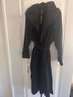 SKIMS Black Long Trench Coat with Tie Belt